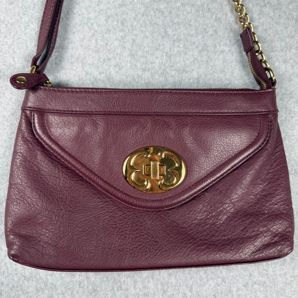 Emma Fox Leather Crossbody Bag Small Burgundy Wine Gold Chain Classic Minimalist